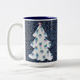 Caneca De Café Em Dois Tons Enfeites de natal de aquarela na Árvore Branca Esc