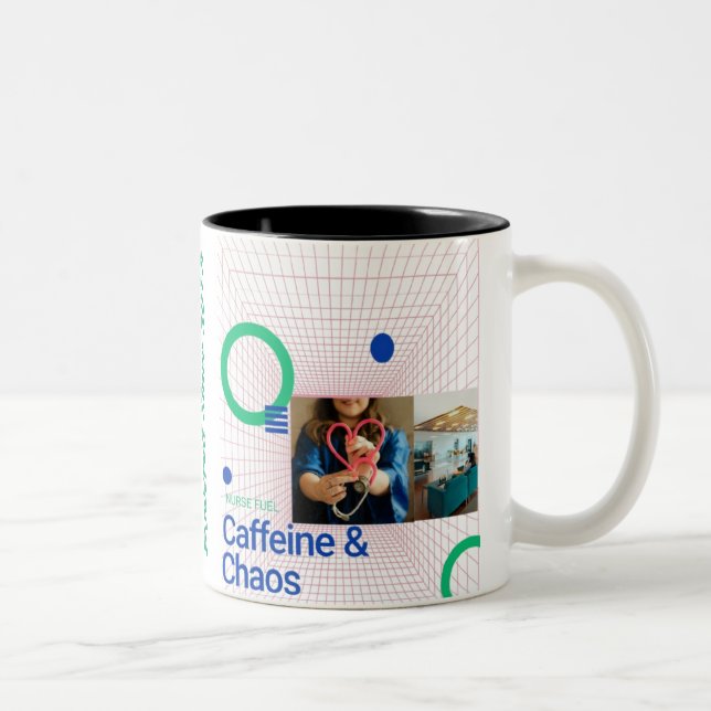 Caneca De Café Em Dois Tons Enfermeira Combustível Mug Café - Cafeína e Caos E (Direita)