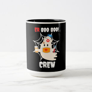 Caneca De Café Em Dois Tons Enfermeira da tripulação do Halloween Cute Ghost