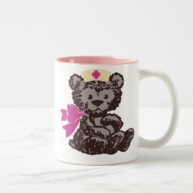 Caneca De Café Em Dois Tons Enfermeira Do Urso De Teddy (Rosa) (Direita)