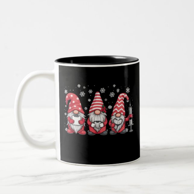 Caneca De Café Em Dois Tons Enfermeira Gnomos de Natal Cute Xmas Scrub (Esquerda)