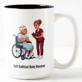 Caneca De Café Em Dois Tons Enfermeira Lidando com Paciente Idoso Egoísta
