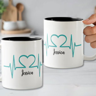 Caneca De Café Em Dois Tons Enfermeira Médica de Coração Simples Moderno Douto