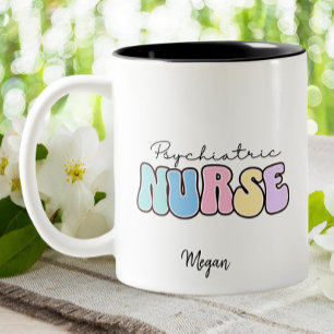 Caneca De Café Em Dois Tons Enfermeira Psiquiátrica Pastel Cor-de-rosa Groovy 