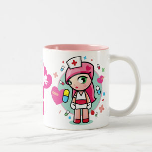 Caneca De Café Em Dois Tons enfermeira super do kawaii