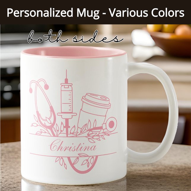 Caneca De Café Em Dois Tons Enfermeiro Personalizado, Formando de Parabéns, RN (nurse coffee mug, gift for nurse, nurse monogram mug, nurse gift for her, nurse gift for him)