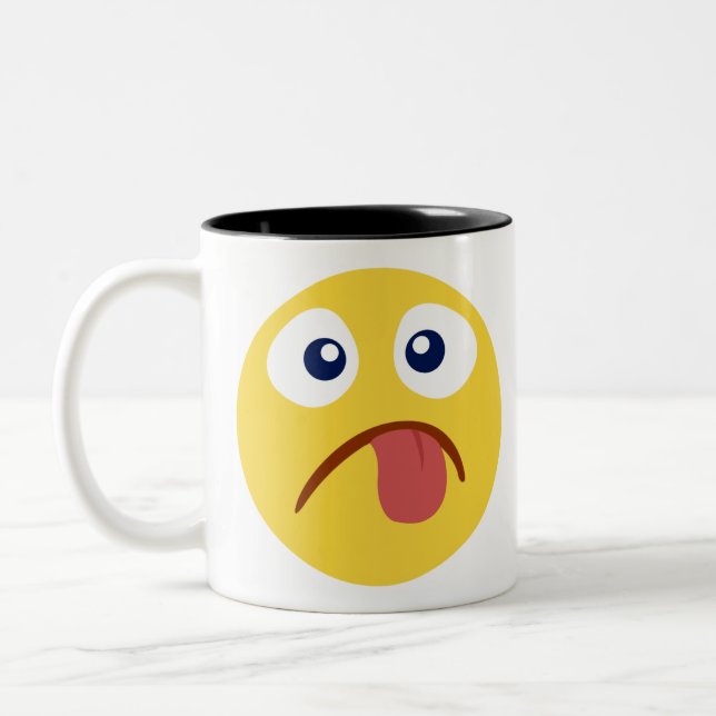 Caneca De Café Em Dois Tons Enfiada A Língua Emoji (Esquerda)