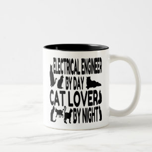 Caneca De Café Em Dois Tons Engenheiro Elétrico do Cat Lover