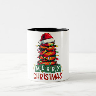 Caneca De Café Em Dois Tons Engraçada Salsicha Feliz Feliz Natal Hat Xmas