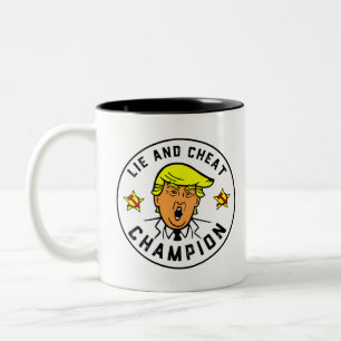 Caneca De Café Em Dois Tons Engraçada Trump Lie e Campeão Cheat