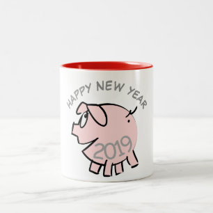 Caneca De Café Em Dois Tons Engraçado 3 Cartoon Ilustration Pig Year 2019