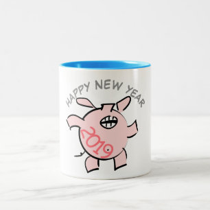 Caneca De Café Em Dois Tons Engraçado 5 Cartoon Ilustration Pig Year 2019