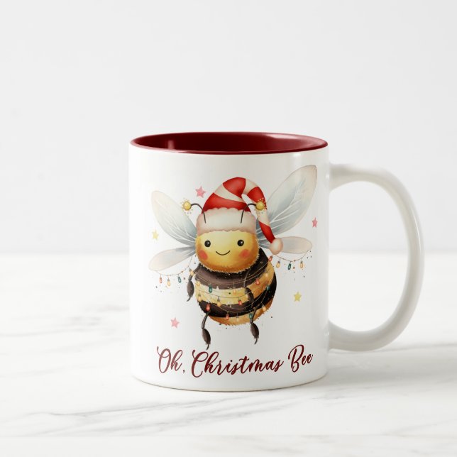 Caneca De Café Em Dois Tons Engraçado Abelha de Natal (Direita)