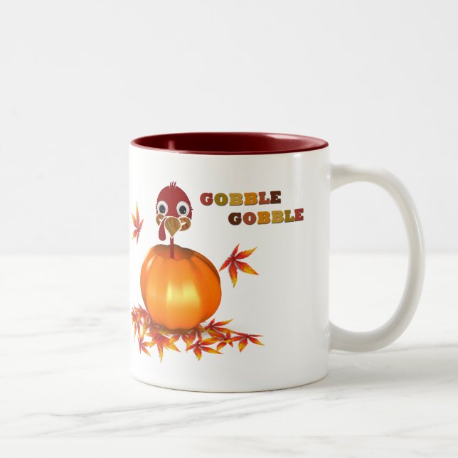 Caneca De Café Em Dois Tons Engraçado Ação de Graças Turquia em Pumpkin - Mug (Direita)