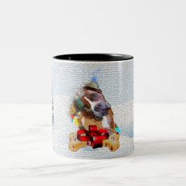 Caneca De Café Em Dois Tons Engraçado, Bonito Cachorro de Pittie no Natal