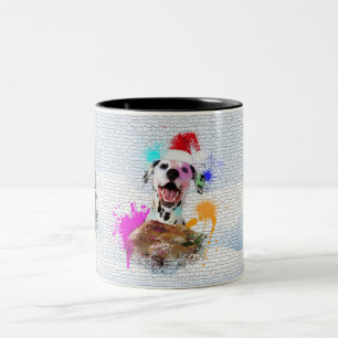 Caneca De Café Em Dois Tons Engraçado, Cachorro Dalmaciano Bonito Yappel Natal