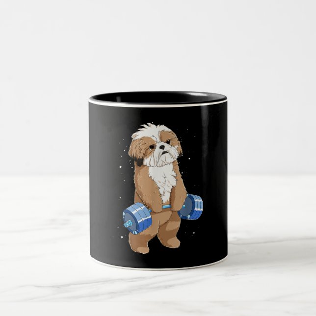 Caneca De Café Em Dois Tons Engraçado Cachorro Levantando Shih Tzu (Centro)