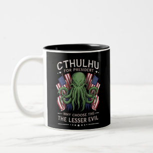 Caneca De Café Em Dois Tons Engraçado Cthulhu para Presidente Eleições 2024