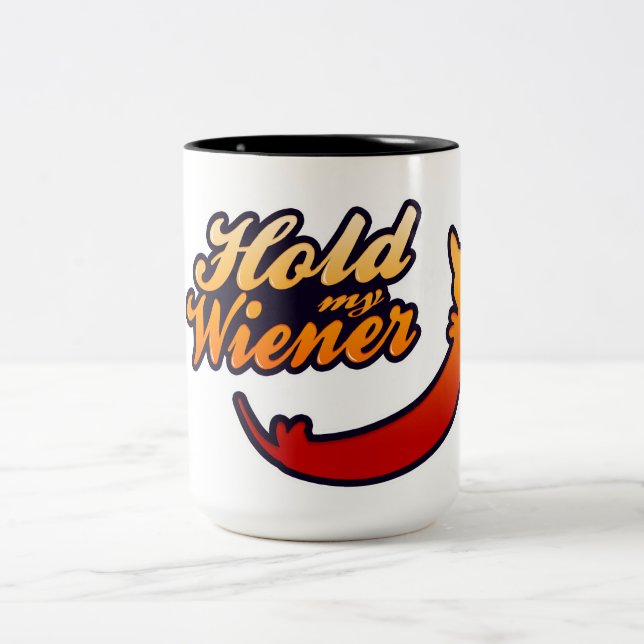 Caneca De Café Em Dois Tons Engraçado Dachshund 'Segure minha roupa' (Centro)