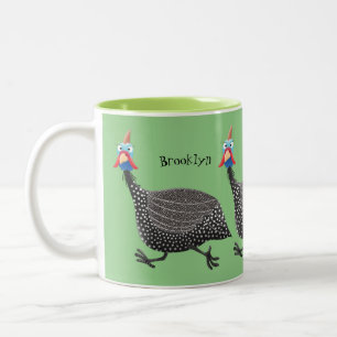 Caneca De Café Em Dois Tons Engraçado desenho animado de aves Guineafowl