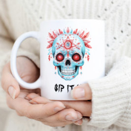 Caneca De Café Em Dois Tons Engraçado Dia De Los Watercolor Sugar Skull Hallow