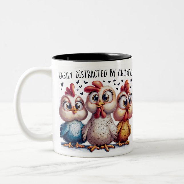 Caneca De Café Em Dois Tons Engraçado Distraído Por Galinhas (Esquerda)
