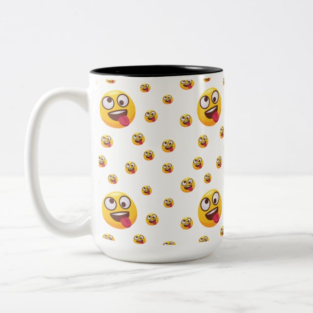 Caneca De Café Em Dois Tons "Engraçado, Engraçado, Emoji Design" (Esquerda)
