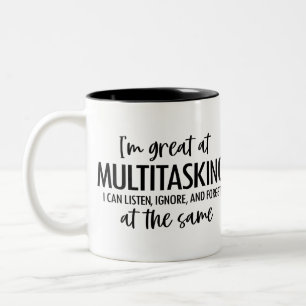 CANECA DE CAFÉ EM DOIS TONS ENGRAÇADO - EU SOU EXCELENTE EM MULTITAREFA