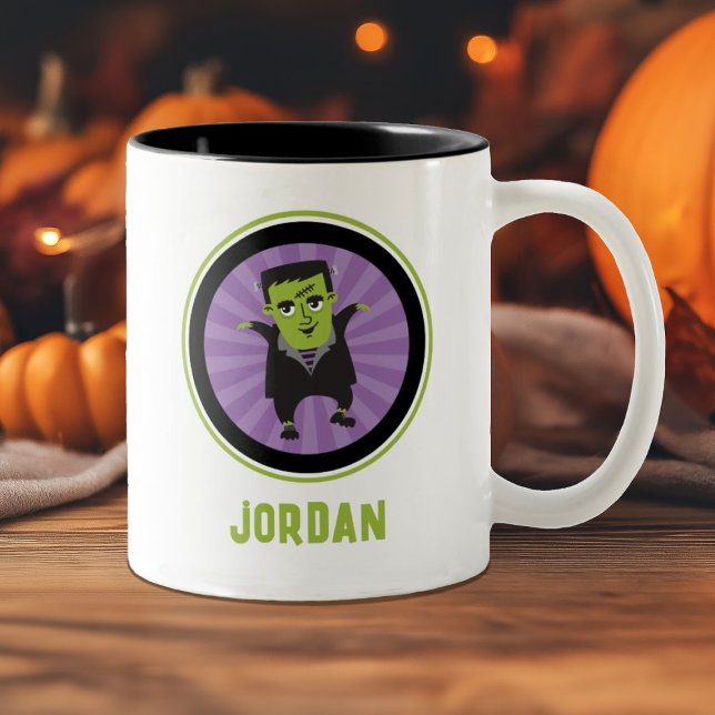 Caneca De Café Em Dois Tons Engraçado Frankenstein Monster Halloween (A fun Halloween Frankenstein mug)