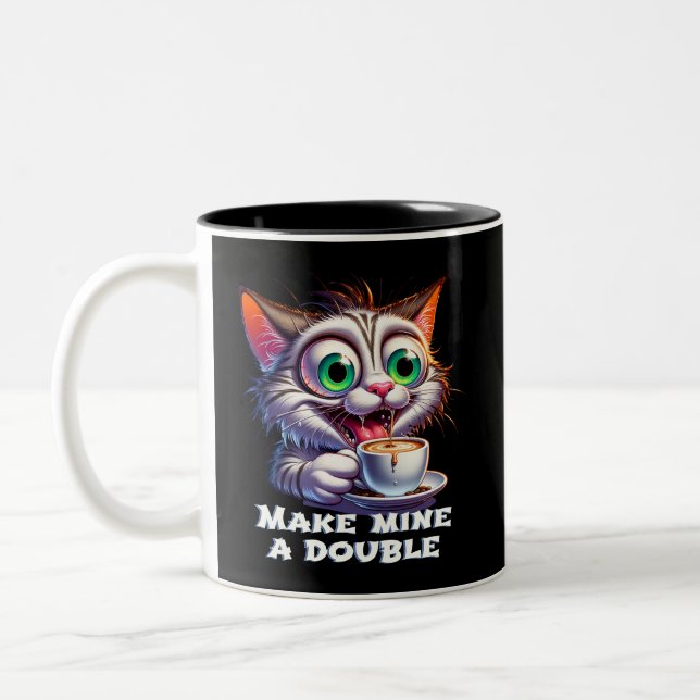 Caneca De Café Em Dois Tons Engraçado Gato de Espresso Duplo (Esquerda)