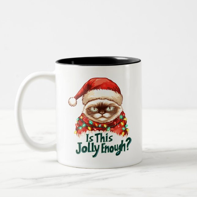 Caneca De Café Em Dois Tons Engraçado Gato de Mata de Natal Engraçado (Esquerda)