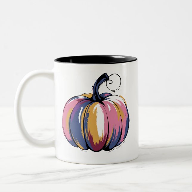 Caneca De Café Em Dois Tons Engraçado Leopardo Pumpkin Queda no Halloween (Esquerda)