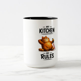 Caneca De Café Em Dois Tons Engraçado Minha Cozinha Minhas Regras Gato Laranja