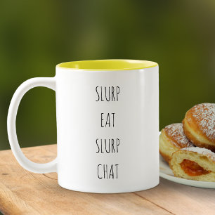 Caneca De Café Em Dois Tons Engraçado Moderno Sorver Comer Sorver Bate-Papo