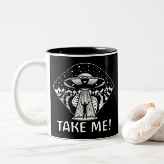 Caneca De Café Em Dois Tons Engraçado OVNI Alienígena Abdução Conspiração