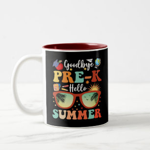 Caneca De Café Em Dois Tons Engraçado Pré-k Graduação Adeus Pré-k Olá Verão