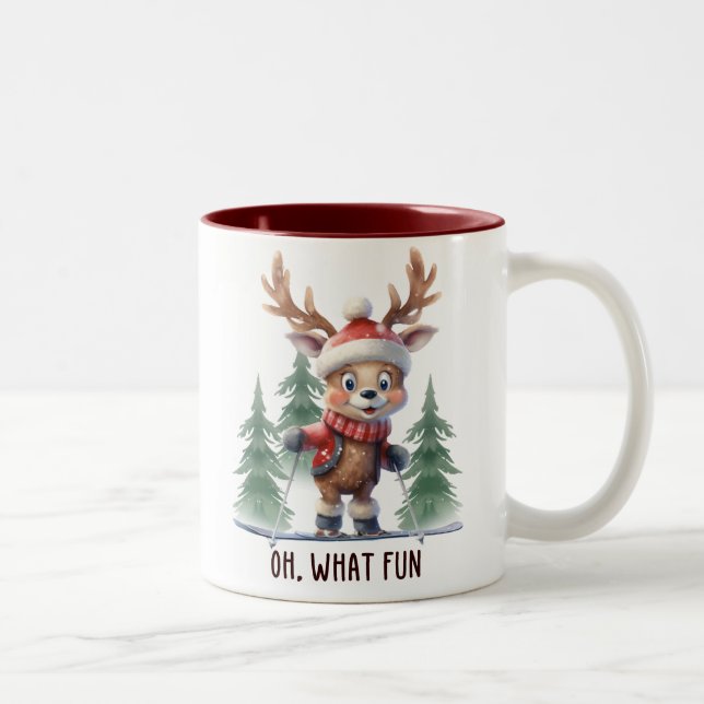 Caneca De Café Em Dois Tons Engraçado Reindeer Oh Que Divertido (Direita)