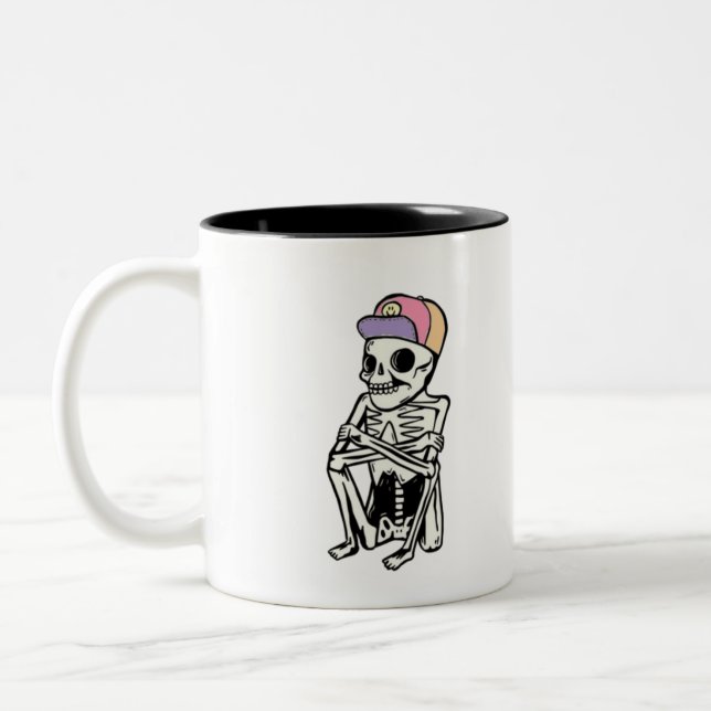 Caneca De Café Em Dois Tons Engraçado Skeleton esperando (Esquerda)