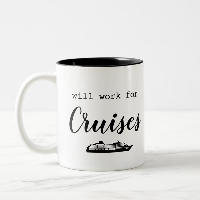 Caneca De Café Em Dois Tons Engraçado Trabalhará Em Cruzeiros (Esquerda)