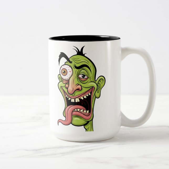 Caneca De Café Em Dois Tons Engraçado Zombie Verde Cartoon Coffee Mug - Quirky (Direita)