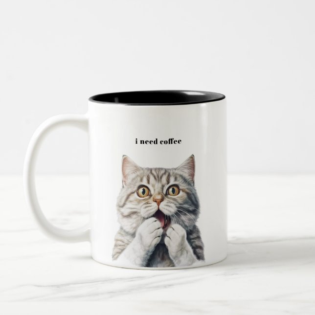 Caneca De Café Em Dois Tons Engraçados Gatos (Esquerda)