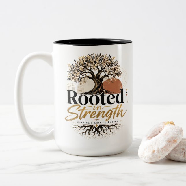 Caneca De Café Em Dois Tons Enraizado em Força (Com Donut)