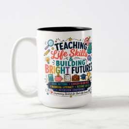 Caneca De Café Em Dois Tons Ensinando Habilidades para a Vida e Construindo Fu