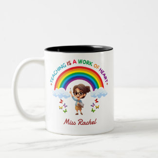 Caneca De Café Em Dois Tons Ensinar é um Trabalho do Coração Professor Arco-Ír