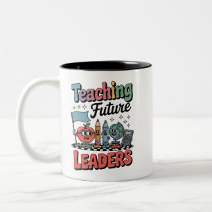 Caneca De Café Em Dois Tons Ensino Retro Líderes Futuros Professor Groovy