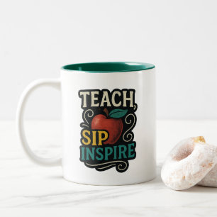Caneca De Café Em Dois Tons Ensino Sip Inspire Professora Apreciação Café Mug