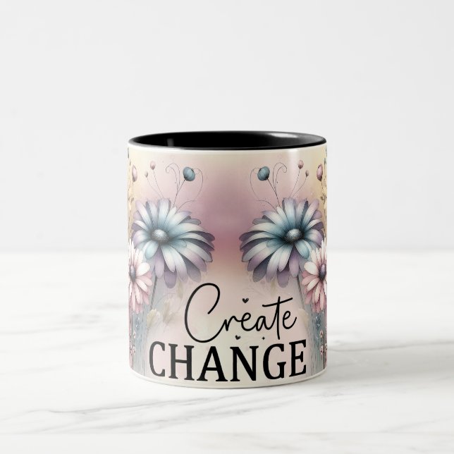 Caneca De Café Em Dois Tons Envoltório de Flor Inspirador (Centro)