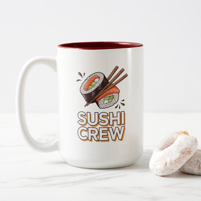 Caneca De Café Em Dois Tons Equipe de Sushi (Com Donut)