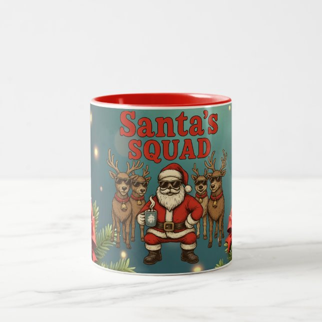 Caneca De Café Em Dois Tons Equipe do Papai Noel Feliz Natal (Centro)