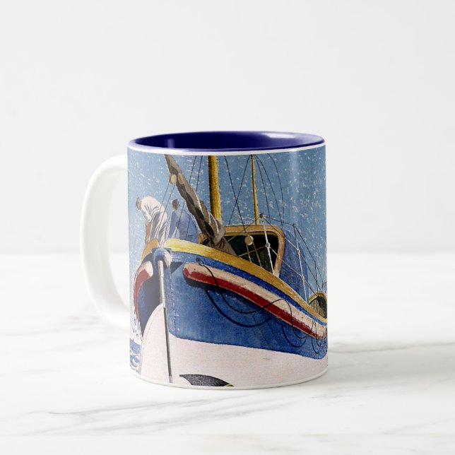 Caneca De Café Em Dois Tons Eric Ravilious - barco salva-vidas em Adelburgh (Frente Esquerda)